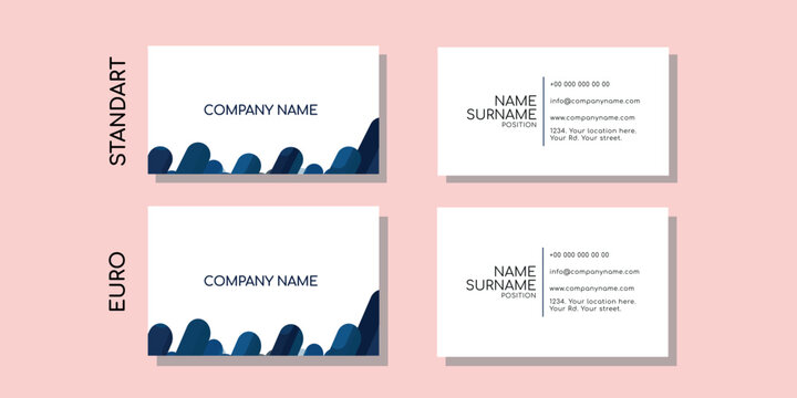 Business card template design. address. name. surname. phone number. A minimal elegant set of creative brand contact information in a vector illustration. blue shades. unusual style.