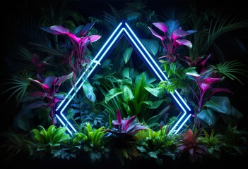 Tropical Leaves Illuminated with Blue and Green