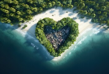 Tropical Island in the Shape of a Love Heart