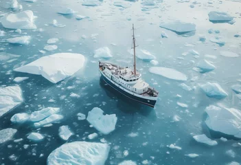 Foto op Canvas Aerial Photo of a boat navigating through the ice © Yzid ART