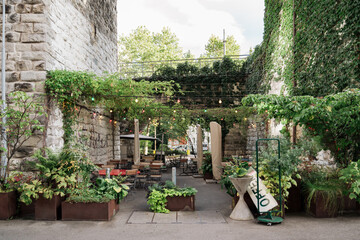 Restaurant under stone bridge