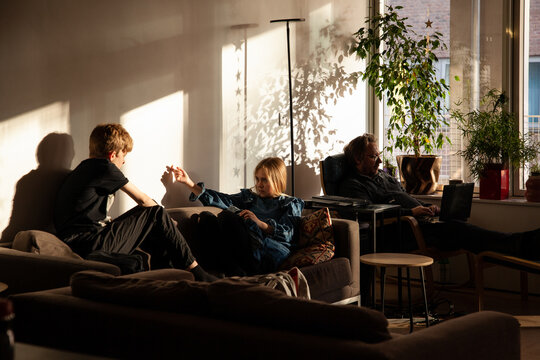 Family in their living room.