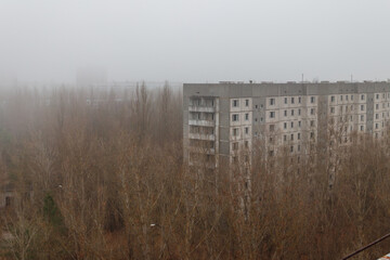 View of ghost town Pripyat at autumn in Chernobyl Exclusion Zone, Ukraine. View from above