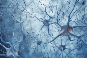 Blue watercolor illustration of neurons related to neurology and mental health. Generative AI