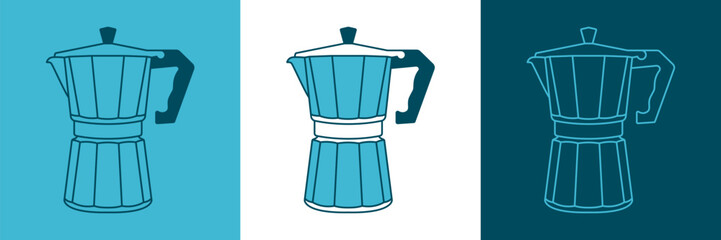 Moka pot outline vector isolated icons. Set of Italian classic coffee makers graphic drawing.