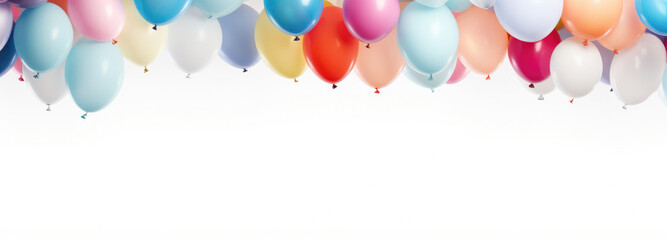 Colorful Balloons in a Row on White Background 