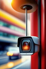 Surveillance camera monitoring the streets