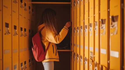 young woman, in her yellow locker on the back to school, back to school. mexico latin america
