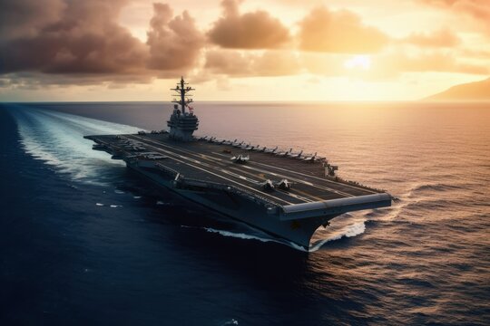 A military aircraft carrier ship created with generative AI technology.