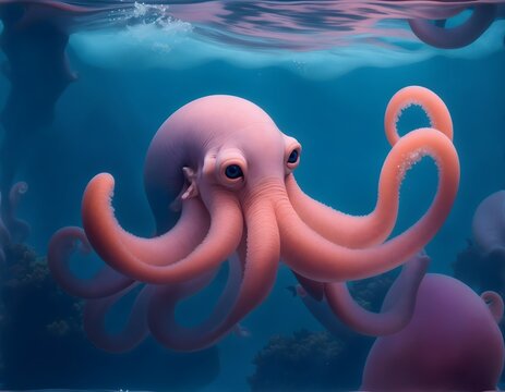Cute dumbo octopus on bottom of the ocean 