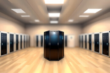 Illustration of concept of server room with depth of field, central focus