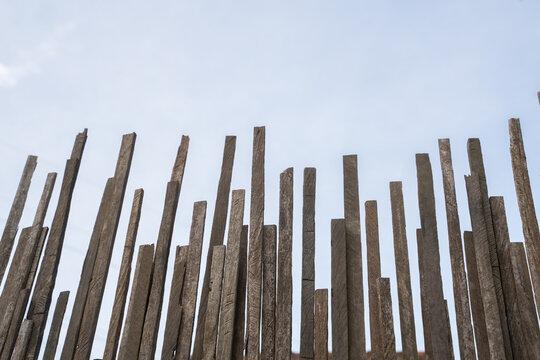 Wooden Fence In Blue Sky Background