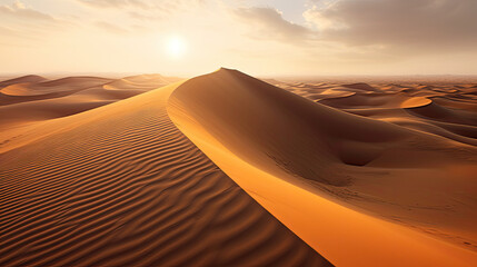 Fototapeta na wymiar Spectacular Desert Sunset: Mesmerizing Beauty of Nature's Embrace, orange sand dunes, AI 