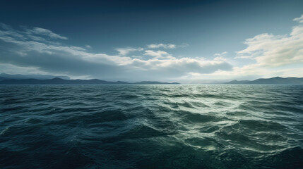 Fototapeta premium ocean and sky, illustration of a serene landscape with a vast body of water under a cloudy sky perfect nature banner with created with Generative AI technology