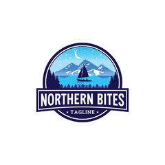 Mountain River Hiking Expedition Mountain Northern light boat Sport logo template