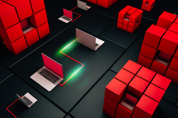 Laptops connected and collaborating with each other