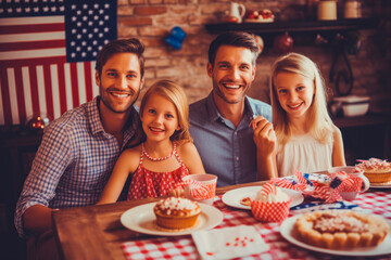 4th July family dinner in home. Celebration in the USA. Generative AI