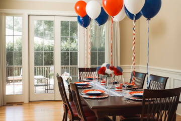 4th July family dinner in home. Celebration in the USA. Generative AI