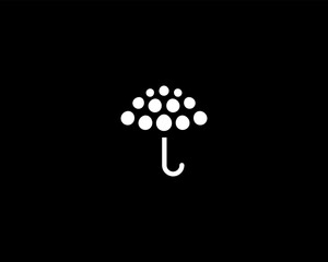 Umbrella from circles logo. Rain water protection symbol. Minimalistic black and white sign. Vector illustration.