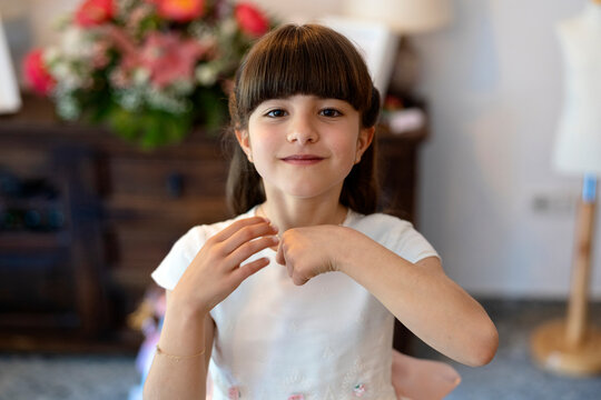 Portrait of a girl in a communion gown