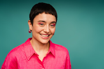 Laughing Cool Woman With Creative Colorful Makeup