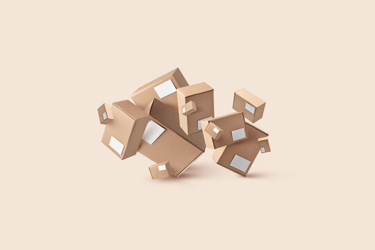 Cardboard boxes with blank space against beige background.