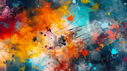 Abstract mixed grunge colors painting and splatters background. Digital illustration generative AI.