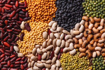 Top view of bulk legumes, color esthetic. Generative AI