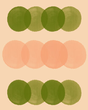 Drawing Of Rows Of Colorful Circles In Green And Pink