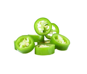 Slices green hot chili pepper isolated on  transparent png