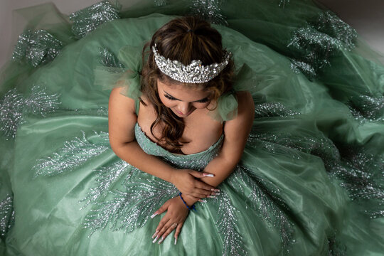 Teenager Dressed in Quinceanera Gown Shot in Studio
