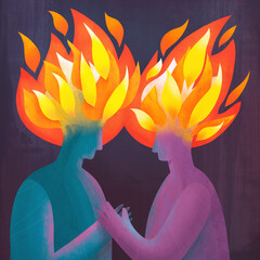 Psychology therapy Concept of Two persons in stress support each