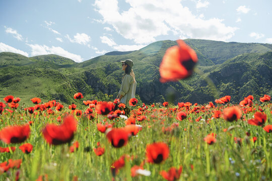 Woman on the poppy field