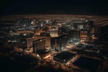 Fotobehang Las Vegas A nighttime aerial view of Las Vegas city skyline. Generative AI