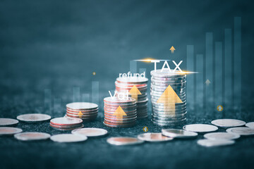 financial research government tax and calculation tax return concept Businessman showing...