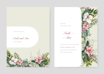 Wedding invitation card with beautiful peonies flowers