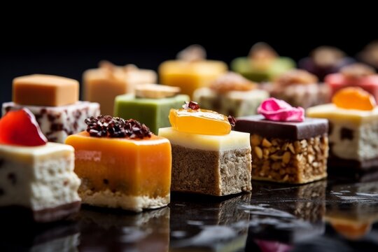 Petit Fours with various flavors, colors, and fillings