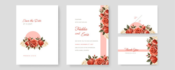 Fototapeta na wymiar Elegant wedding card with beautiful floral and leaves template