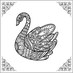 swan zentangle arts. isolated on black background