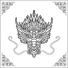 Chinese dragon head zentangle arts, isolated on white background