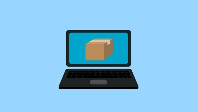 Online purchase using credit card animation. Buying a product via internet. Animated laptop and credit card as an online payment.