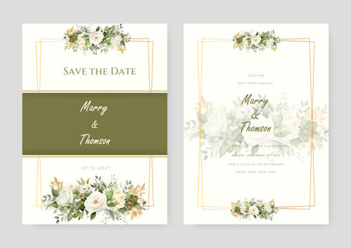 Set of card with flower rose, leaves. Wedding ornament concept. Floral poster, invite. Vector decorative greeting card or invitation design , save the date , thank you card