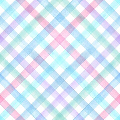 Watercolor stripe plaid seamless pattern. Multicolored stripes background.