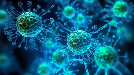 close up microorganisms Pathogenic bacteria viruses cell Microscopic Generative AI