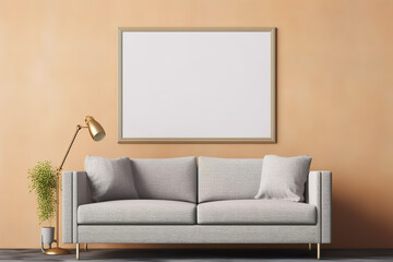 Empty poster frame mockup Working space, home office. living room poster display. Modern interior. Generative AI