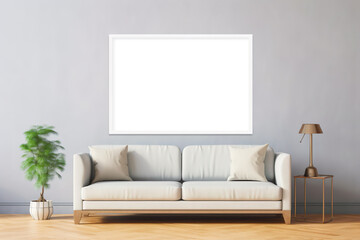 Empty poster frame mockup Working space, home office. living room poster display. Modern interior. Generative AI