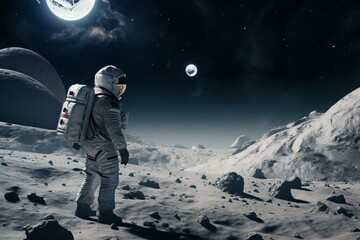 An advanced space traveler exploring the lunar terrain. Generative AI