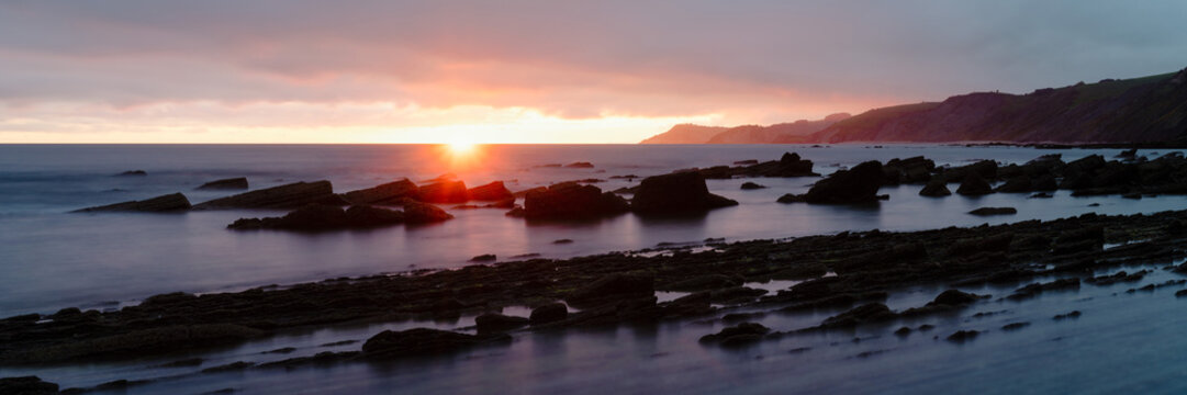 Playa De Sakoneta Beach Basque Flysch coast spain sunrise