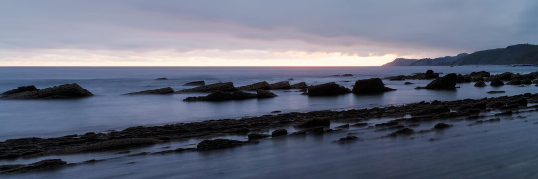 Playa De Sakoneta Beach Basque Flysch coast spain sunrise