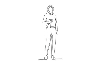 A woman holding a glass atomizer. Cleaning service one-line drawing